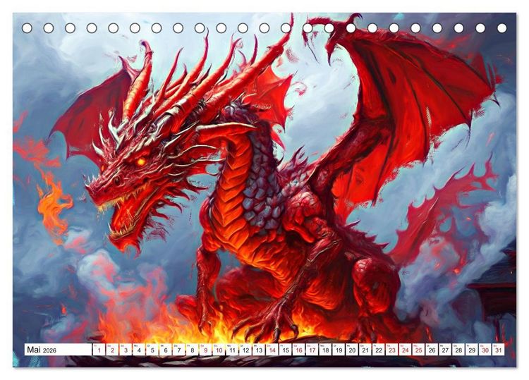 Produktbild: Drachen - Gef&uuml;rchtete, aber nicht immer b&ouml;se Fabelwesen (Tischkalender 2026 DIN A5 quer), CALVENDO Monatskalender