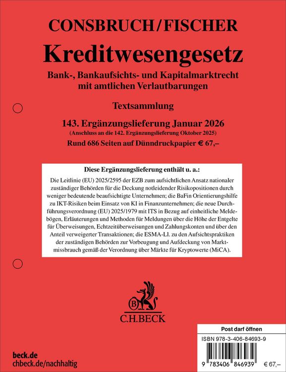 Produktbild: Kreditwesengesetz 143. Erg&auml;nzungslieferung