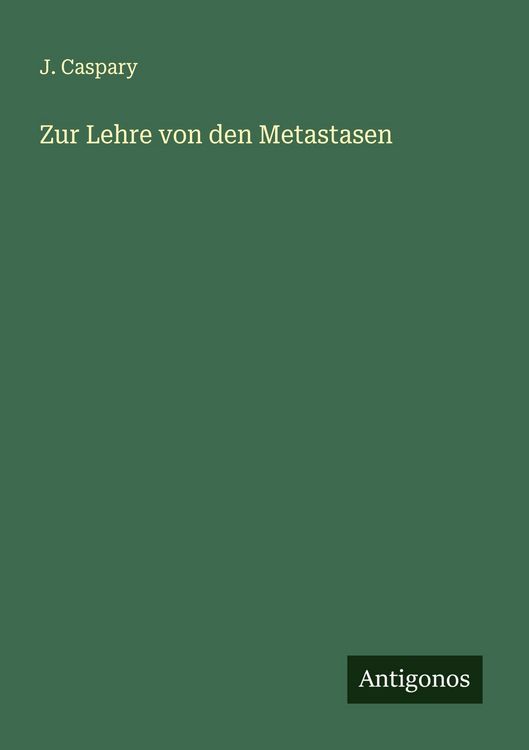 Produktbild: Zur Lehre von den Metastasen