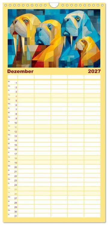 Produktbild: Familienplaner 2027 - Nordlicht in Facetten. Die Arktis in geometrischer Bildsprache mit 5 Spalten (Wandkalender, 21 x 45 cm) CALVENDO