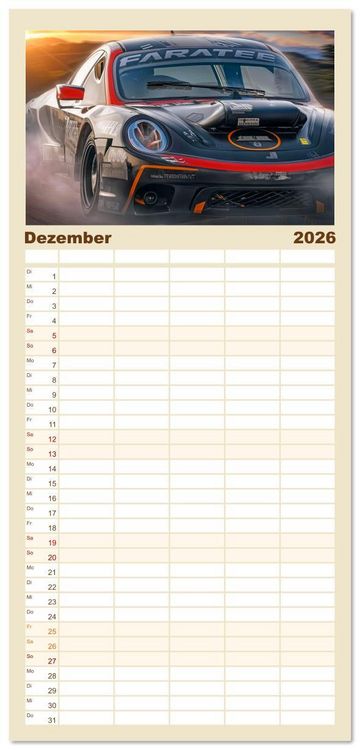 Produktbild: Familienplaner 2026 - Fantasievolle Rennautos - Im Rausch der Geschwindigkeit mit 5 Spalten (Wandkalender, 21 x 45 cm) CALVENDO