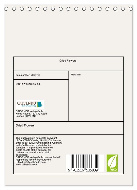 Produktbild: Dried Flowers (Desk Calendar 2026 DIN A5 portrait), CALVENDO 12 Month DeskCalendar