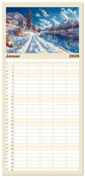 Produktbild: Familienplaner 2026 - Pferde, Freiheit, Westernreiten mit 5 Spalten (Wandkalender, 21 x 45 cm) CALVENDO