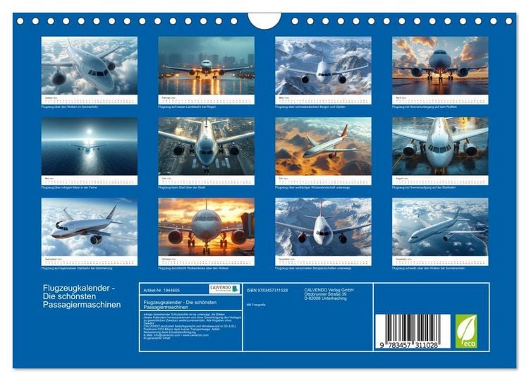 Produktbild: Flugzeugkalender - Die sch&ouml;nsten Passagiermaschinen (Wandkalender 2026 DIN A4 quer), CALVENDO Monatskalender
