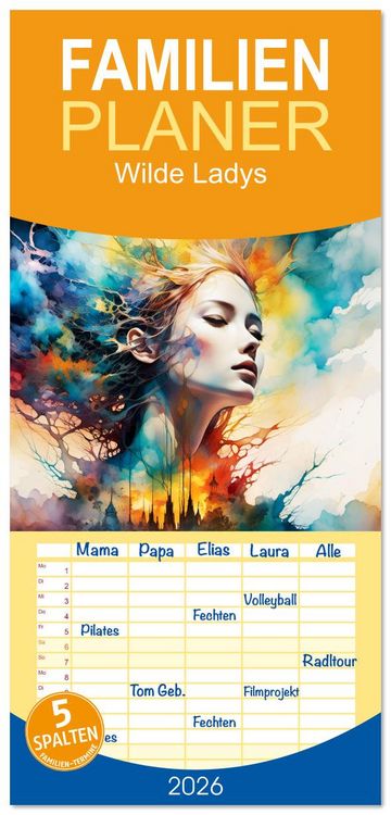 Produktbild: Familienplaner 2026 - Wilde Ladys mit 5 Spalten (Wandkalender, 21 x 45 cm) CALVENDO