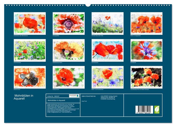 Produktbild: Mohnbl&uuml;ten in Aquarell (hochwertiger Premium Wandkalender 2026 DIN A2 quer), Kunstdruck in Hochglanz