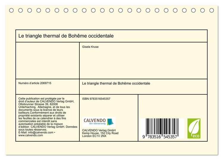 Produktbild: Le triangle thermal de Boh&ecirc;me occidentale (Calendrier de bureau 2026 DIN A5 vertical), CALVENDO calendrier mensuel