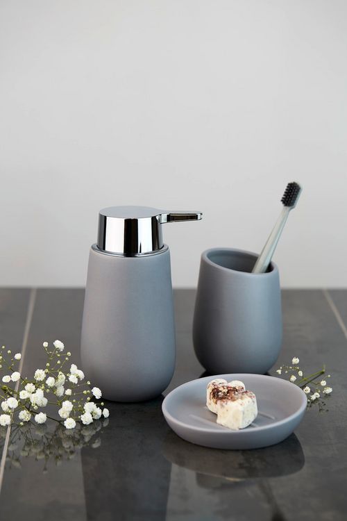Produktbild: Waschtisch-Set Mod. Badi Grau, 2-tlg., 1 Zahnputzbecher, 1 Seifenspender