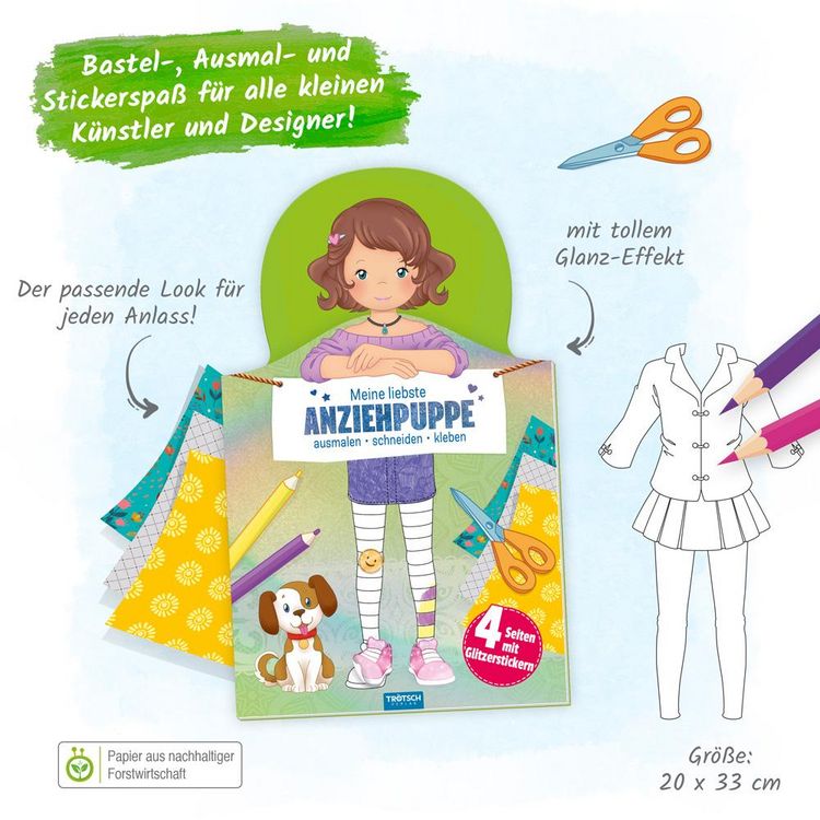 Produktbild: Tr&ouml;tsch Besch&auml;ftigungsbuch Malbuch Stickerbuch Meine liebste Anziehpuppe