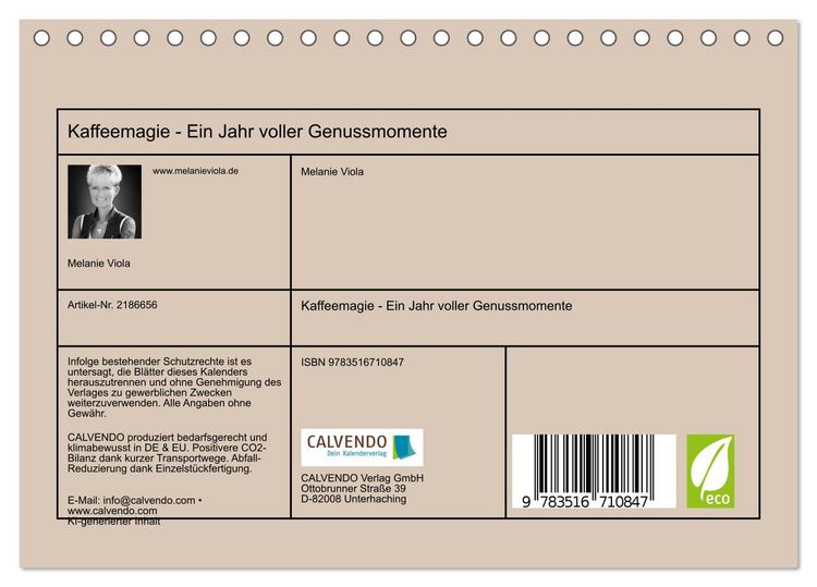 Produktbild: Kaffeemagie - Ein Jahr voller Genussmomente (Tischkalender 2026 DIN A5 quer), CALVENDO Monatskalender