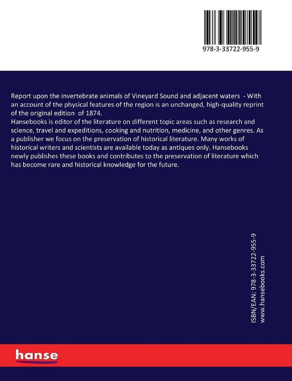 Produktbild: Report upon the invertebrate animals of Vineyard Sound and adjacent waters