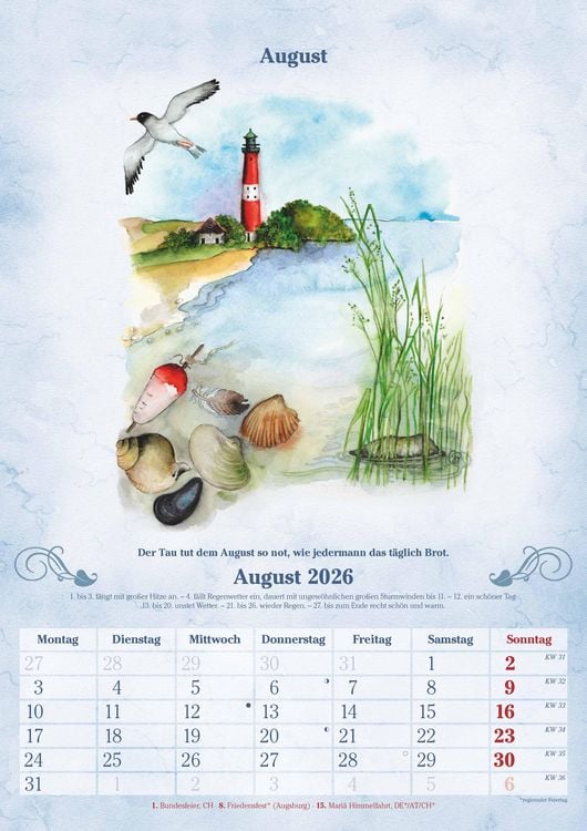Produktbild: 100-jähriger Kalender 2026 - Bildkalender A3 (29,7x42 cm) - mit Feiertagen (DE/AT/CH) und Platz für Notizen - inkl. Bauernregeln - Wandkalender