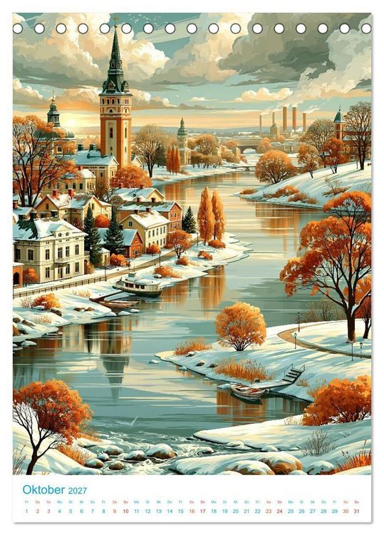 Produktbild: Schweden - Old School Poster Style (Tischkalender 2027 DIN A5 hoch), CALVENDO Monatskalender