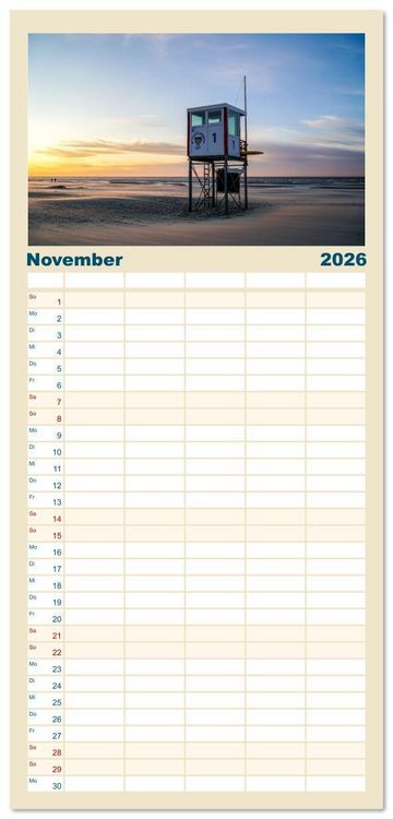 Produktbild: Familienplaner 2026 - Am Strand von Juist mit 5 Spalten (Wandkalender, 21 x 45 cm) CALVENDO