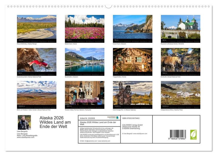 Produktbild: Alaska 2026 Wildes Land am Ende der Welt (hochwertiger Premium Wandkalender 2026 DIN A2 quer), Kunstdruck in Hochglanz