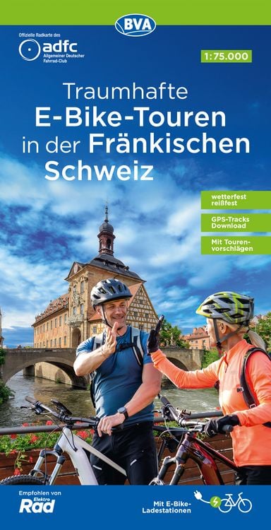 Produktbild: ADFC-Regionalkarte Traumhafte E-Bike-Touren in der Fränkischen Schweiz, 1:75.000, mit Tagestourenvorschlägen, reiß- und wetterfest, GPS-Tracks Downloa