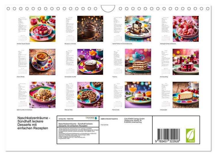 Produktbild: Naschkatzentr&auml;ume - S&uuml;ndhaft leckere Desserts mit einfachen Rezepten (Wandkalender 2026 DIN A4 quer), CALVENDO Monatskalender