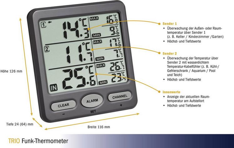 Produktbild: TFA Dostmann TRIO Funk-Thermometer Anthrazit