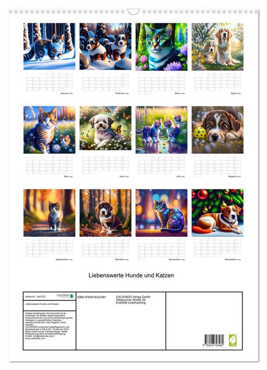 Produktbild: Liebenswerte Hunde und Katzen (Wandkalender 2026 DIN A2 hoch), CALVENDO Monatskalender