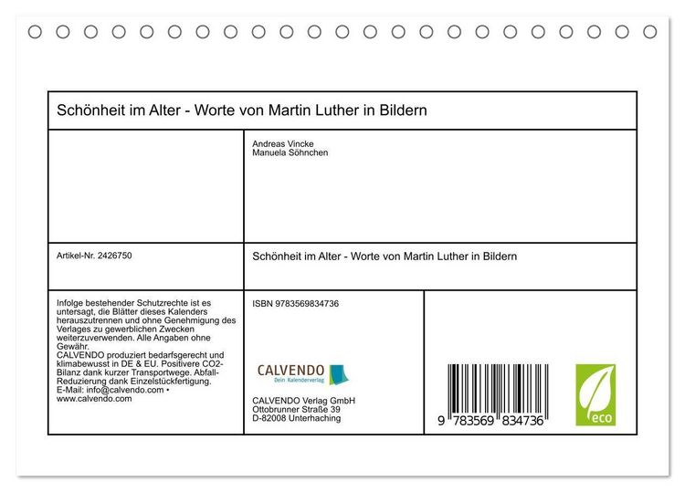 Produktbild: Sch&ouml;nheit im Alter - Worte von Martin Luther in Bildern (Tischkalender 2027 DIN A5 quer), CALVENDO Monatskalender