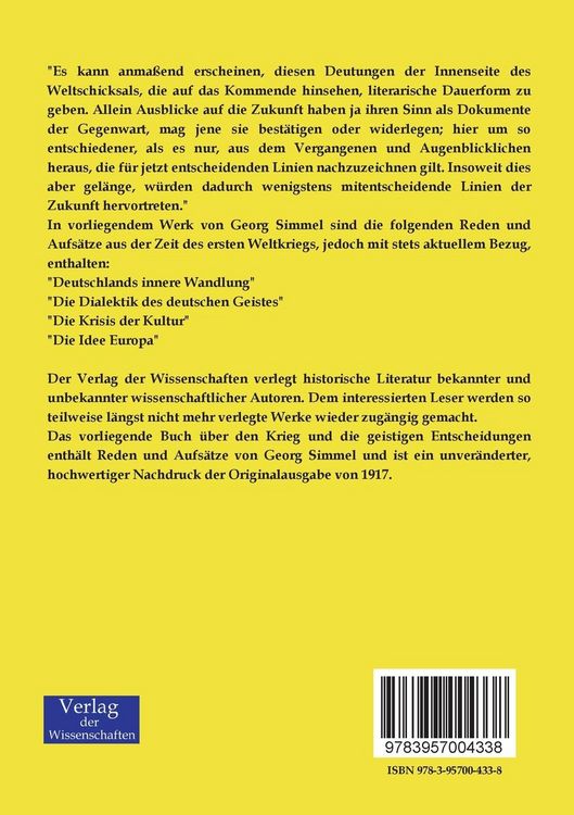 Produktbild: Der Krieg und die geistigen Entscheidungen