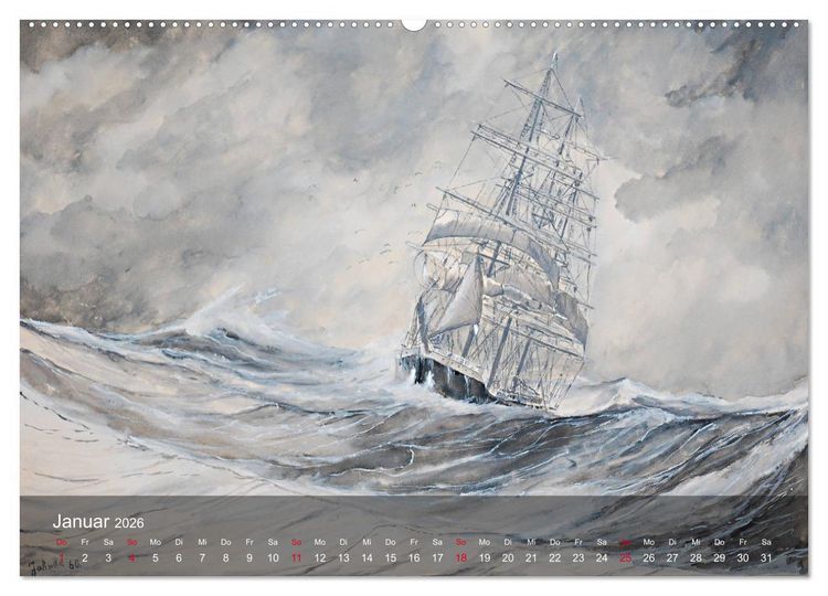 Produktbild: Segel am Horizont - Marinemaler Alfred Jahnke (hochwertiger Premium Wandkalender 2026 DIN A2 quer), Kunstdruck in Hochglanz