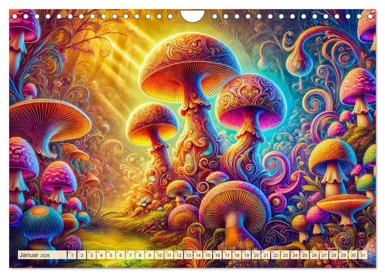 Produktbild: Psychedelische Pilze - Die bunte Welt der magischen Pilze (Wandkalender 2026 DIN A4 quer), CALVENDO Monatskalender