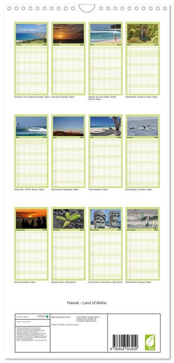 Produktbild: Familienplaner 2026 - Hawaii - Land of Aloha mit 5 Spalten (Wandkalender, 21 x 45 cm) CALVENDO