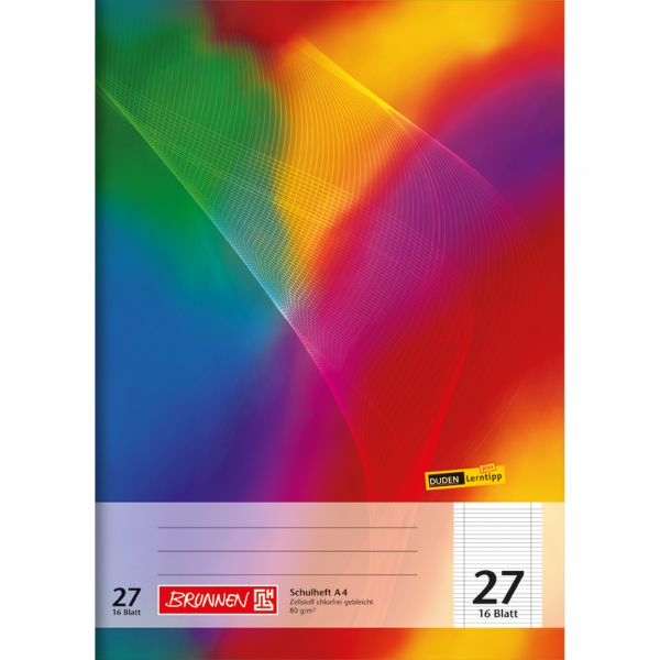 Produktbild: Schulheft | A4, Lineatur 27, 16 Blatt, mehrfarbig