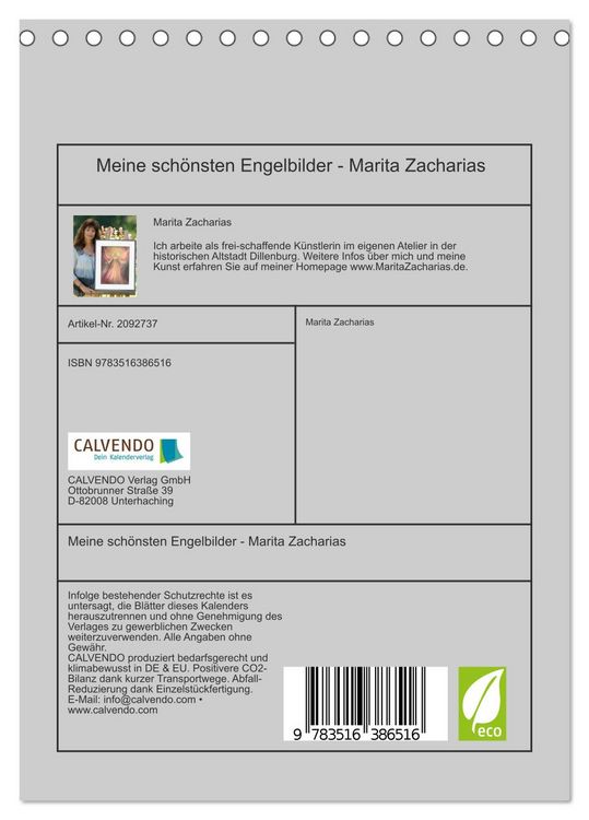 Produktbild: Meine sch&ouml;nsten Engelbilder - Marita Zacharias (Tischkalender 2026 DIN A5 hoch), CALVENDO Monatskalender