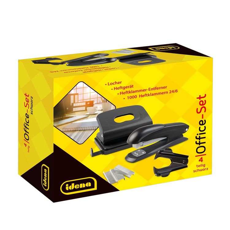Produktbild: Idena Office Set Locher & Heftger&auml;t schwarz 4 Teile
