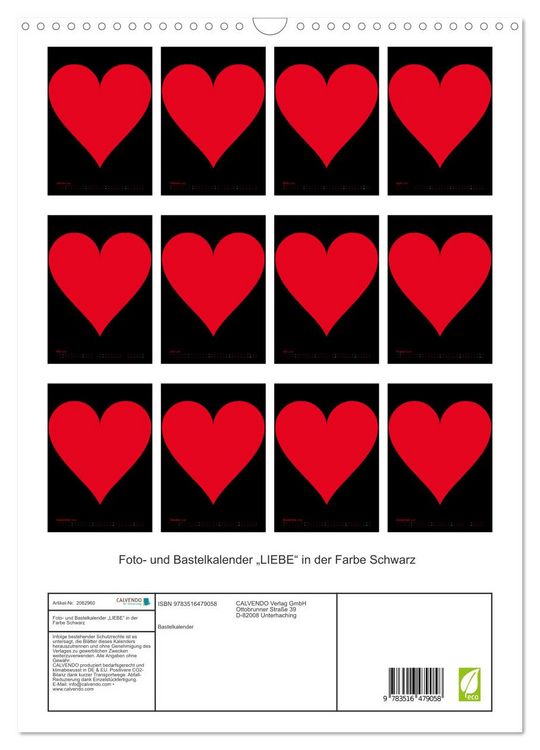 Produktbild: Foto- und Bastelkalender &bdquo;LIEBE&ldquo; in der Farbe Schwarz (Wandkalender 2026 DIN A3 hoch), CALVENDO Monatskalender