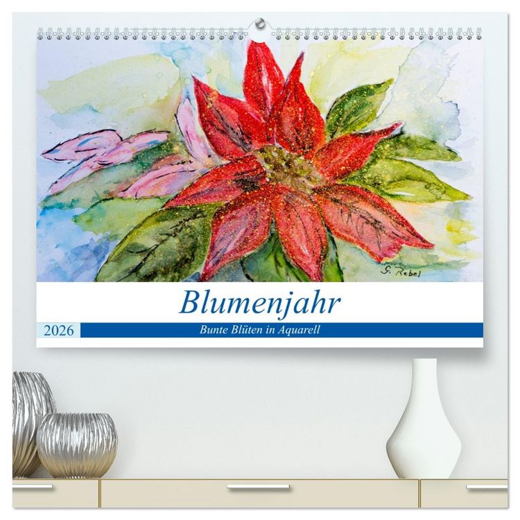 Produktbild: Blumenjahr - Bunte Bl&uuml;ten in Aquarell (hochwertiger Premium Wandkalender 2026 DIN A2 quer), Kunstdruck in Hochglanz