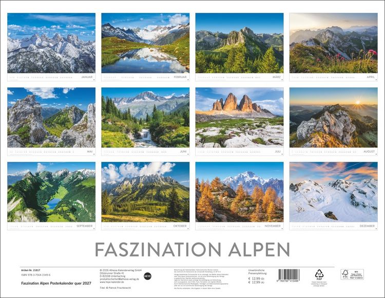 Produktbild: Faszination Alpen Posterkalender 2027