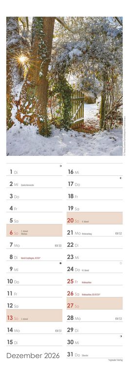 Produktbild: Gartenzauber 2026 - Streifenkalender 15x42 cm - mit viel Platz für Eintragungen - Gärten - Bildkalender - Wandplaner - Gartenkalender