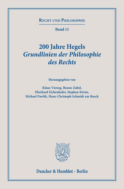 Produktbild: 200 Jahre Hegels Grundlinien der Philosophie des Rechts.