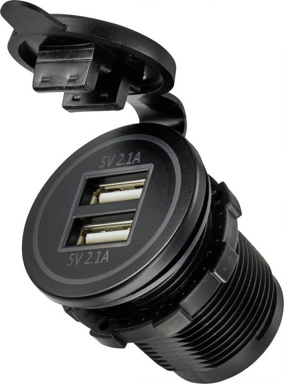 Produktbild: USB-Ladestecker mit 2 USB A-Anschl&uuml;ssen Buchse, Einbau TC-9070412 TRU COMPONENTS Inhalt: 1 St.