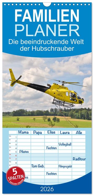 Produktbild: Familienplaner 2026 - Die beeindruckende Welt der Hubschrauber mit 5 Spalten (Wandkalender, 21 x 45 cm) CALVENDO