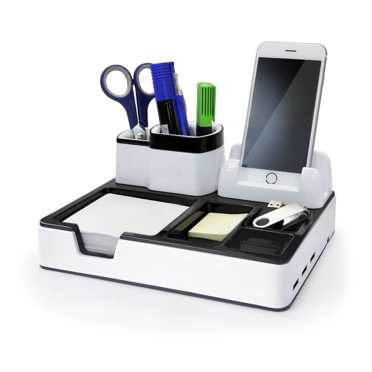 Produktbild: MONOLITH Desk Organizer 3 USB Ladeanschl&uuml;sse schwarz/wei&szlig;