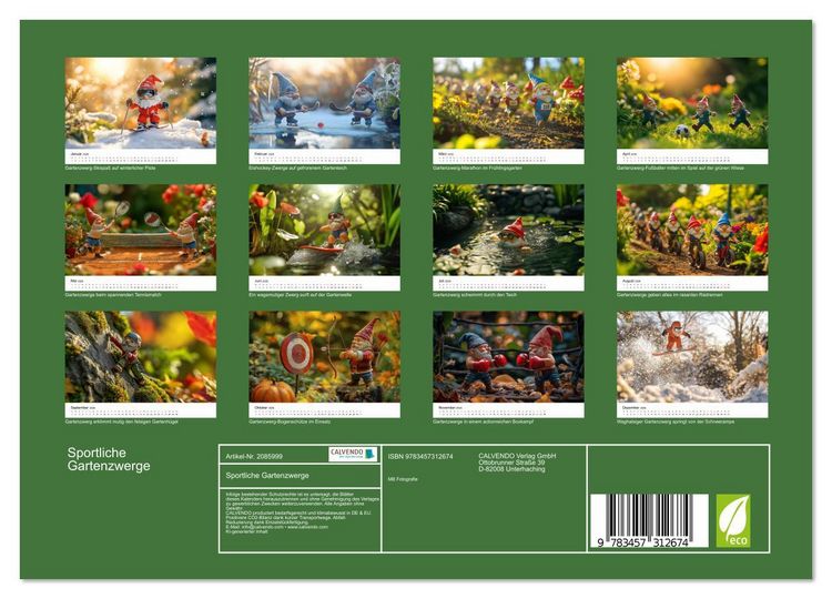 Produktbild: Sportliche Gartenzwerge (Wandkalender 2026 DIN A4 quer), CALVENDO Monatskalender