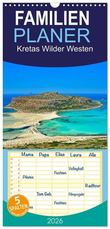 Produktbild: Familienplaner 2026 - Kretas Wilder Westen mit 5 Spalten (Wandkalender, 21 x 45 cm) CALVENDO
