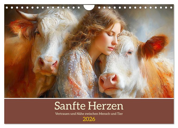 Produktbild: Sanfte Herzen. Vertrauen und N&auml;he zwischen Mensch und Tier (Wandkalender 2026 DIN A4 quer), CALVENDO Monatskalender