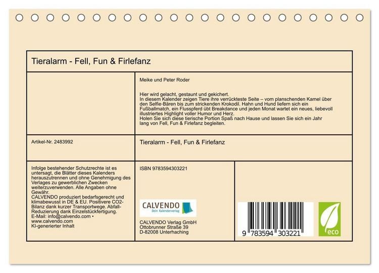 Produktbild: Tieralarm - Fell, Fun & Firlefanz (Tischkalender 2027 DIN A5 quer), CALVENDO Monatskalender
