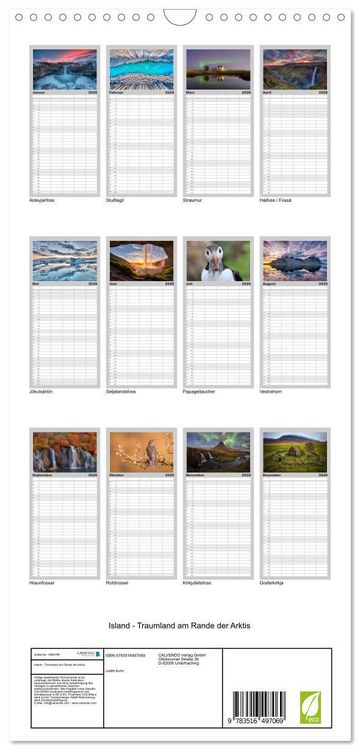 Produktbild: Familienplaner 2026 - Island - Traumland am Rande der Arktis mit 5 Spalten (Wandkalender, 21 x 45 cm) CALVENDO