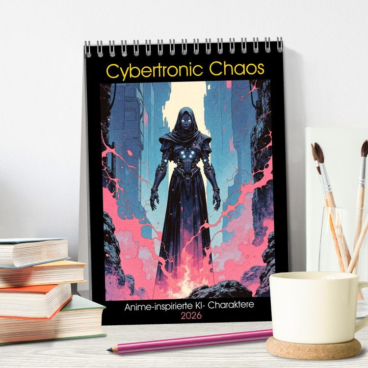 Produktbild: Cybertronic Chaos: Anime-inspirierte KI- Charaktere (Tischkalender 2026 DIN A5 hoch), CALVENDO Monatskalender