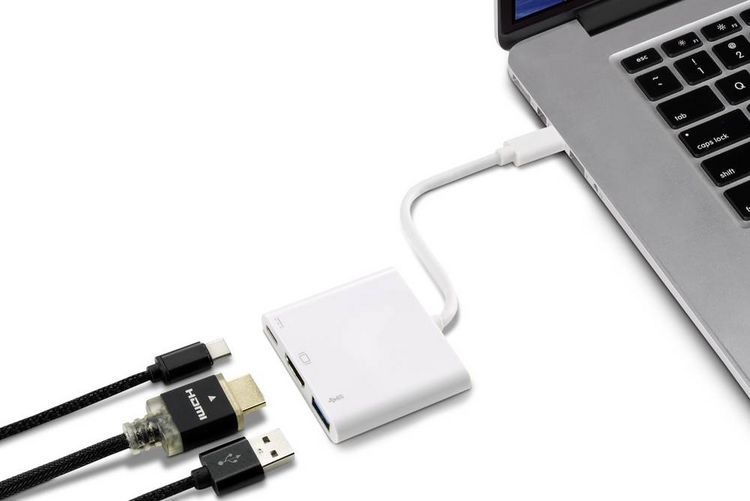 Produktbild: Renkforce RF-4366444 Adapter [1x USB-C&reg; Stecker - 1x HDMI-Buchse, USB 3.2 Gen 1 Buchse A (USB 3.0), USB-C&reg; Buchse] Wei&szlig;
