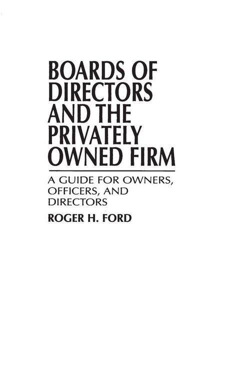 Produktbild: Boards of Directors and the Privately Owned Firm