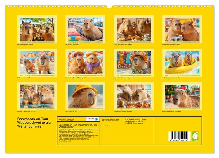 Produktbild: Capybaras on Tour. Wasserschweine als Weltenbummler (hochwertiger Premium Wandkalender 2026 DIN A2 quer), Kunstdruck in Hochglanz