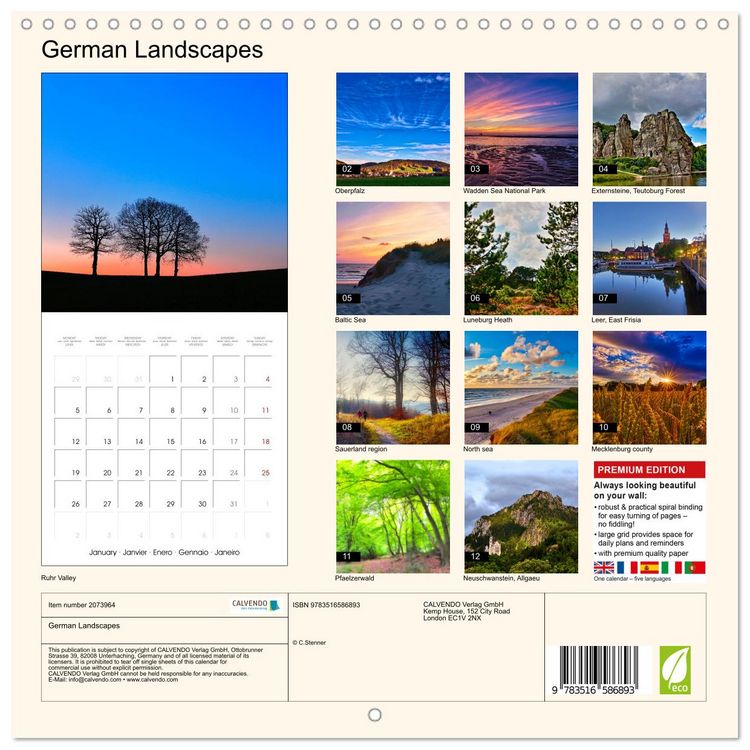 Produktbild: German Landscapes (Wall Calendar 2026 12 &times; 12 Inch) CALVENDO 12 Month Wall Calendar