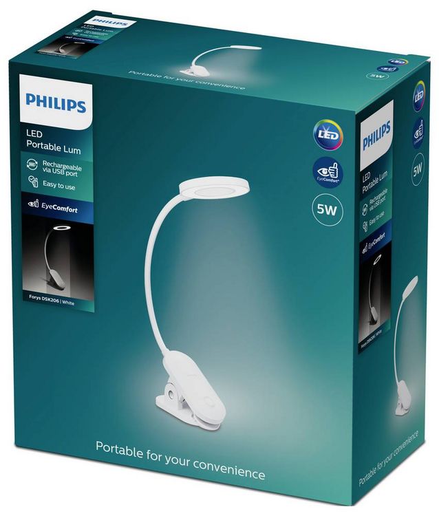 Produktbild: Philips LED Forys Clip DSK206 8720169194397 LED-Akku-Tischlampe LED LED fest eingebaut 5 W Wei&szlig;